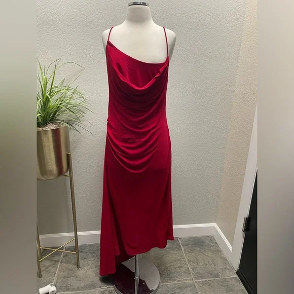 New! MONSE Draped Asymmetric Slip Tank Dress‎ in Crimson Sz 12 $1,190